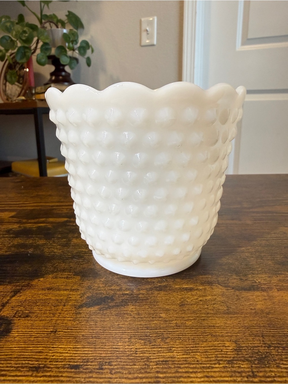Vintage White Milk Glass Hobnail Planter Vase – Made in USA